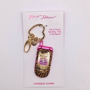 Betsey Johnson Pink and Gold Leopard Phone Charm